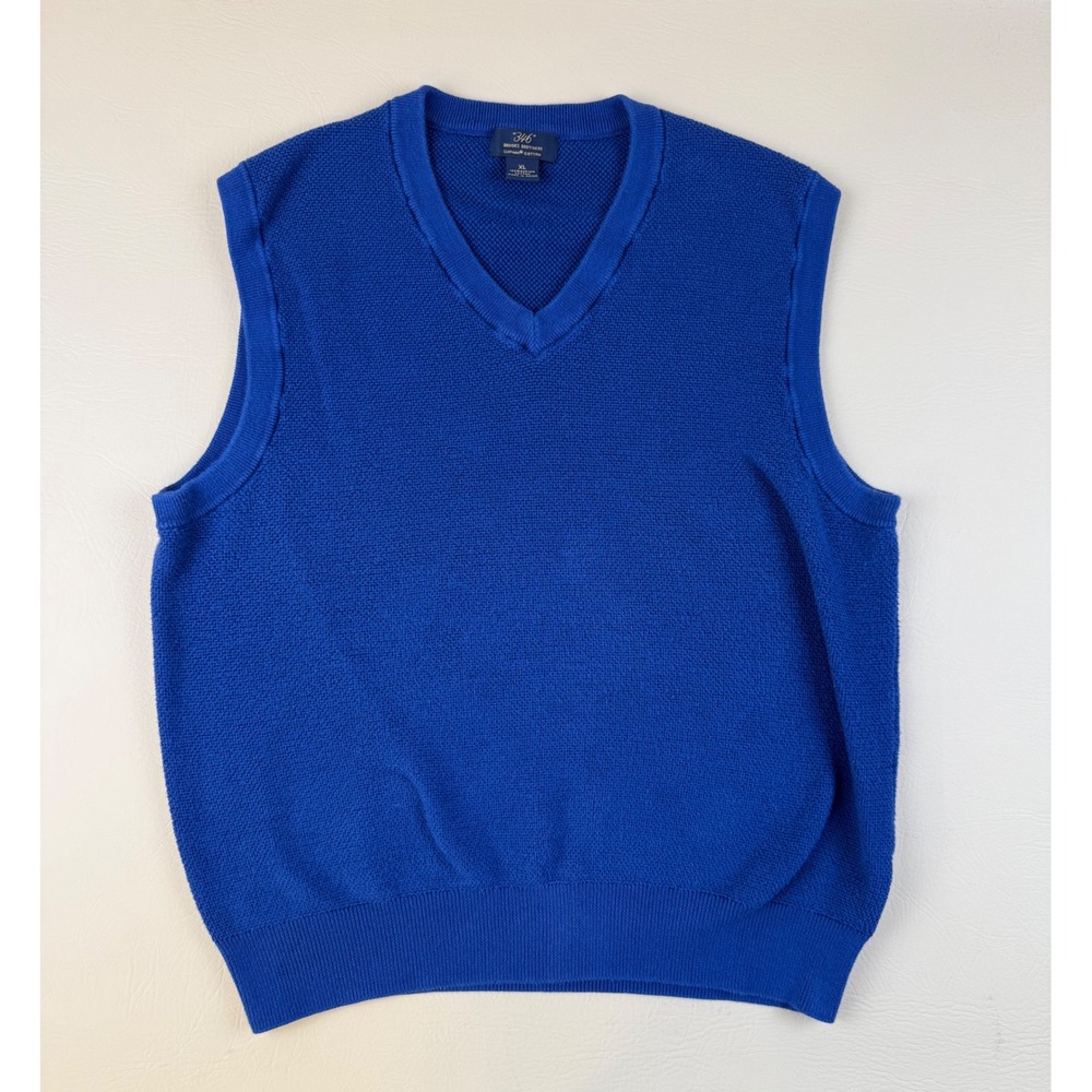 Brooks Brothers Preppy Knit Sweater Vest Royal Blue Supima Cotton XL
